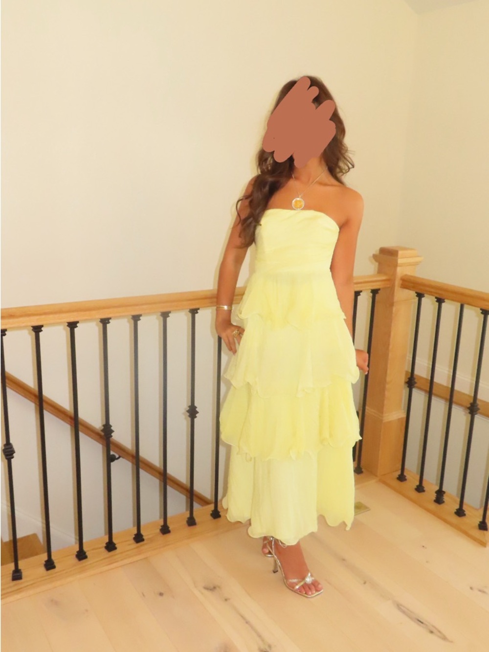 Strapless Yellow Tiered Chiffon Dress